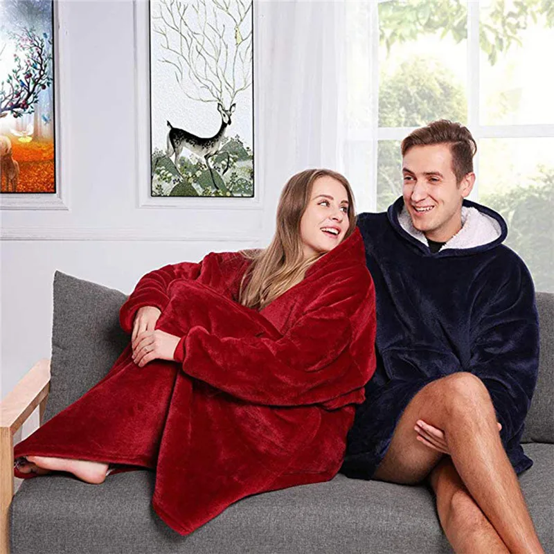 

Winter Christmas Blanket Sweatshirts Oversized Hoodies Giant For Women Hoody Plaid With Sleeve Solid Warm Hooded Blanket Adult