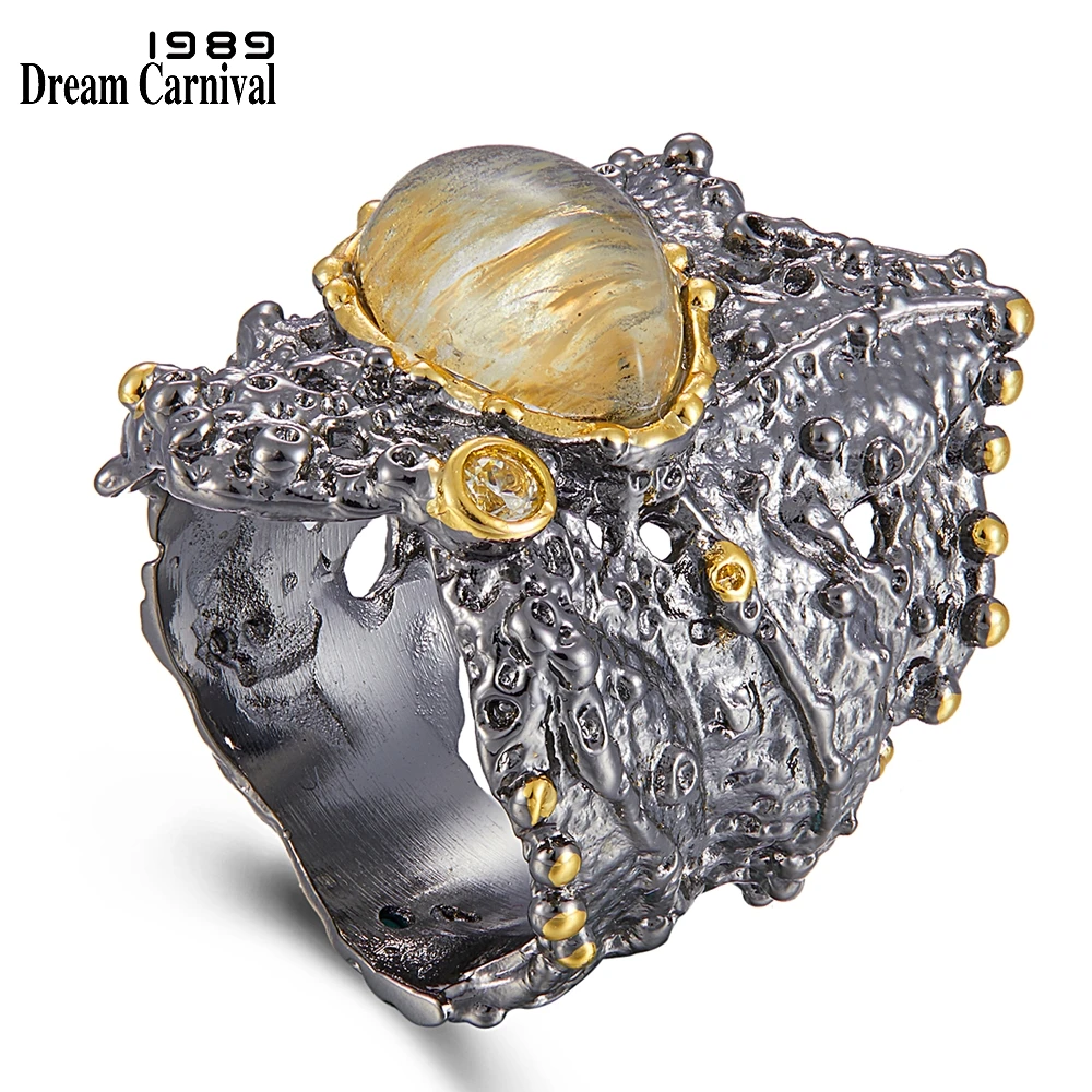 

DreamCarnival1989 Exaggerated Women Gothic Rings Rough Surface Wedding Rings Strong Character Water Melon Zircon Vintage WA11780