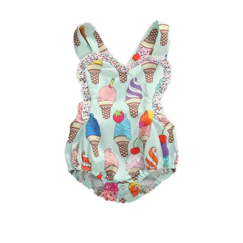

Girls Ice Cream Print Strap Robe 2020 new 0-18M Baby Girls Boys Rompers Ice Cream Print Ruffles Sleeveless Backless Jumpsuits