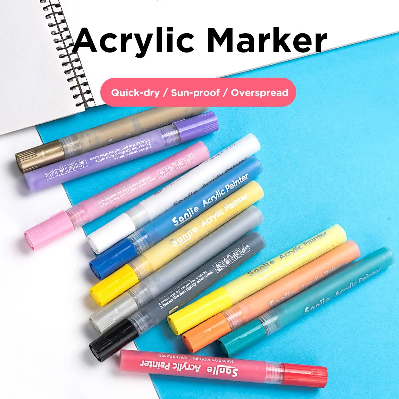 1pc Permanent Marker White Black Colorful Ink Acrylic Waterproof Pen Stationery 2mm Round Office School DIY Cloth Stone Drawing