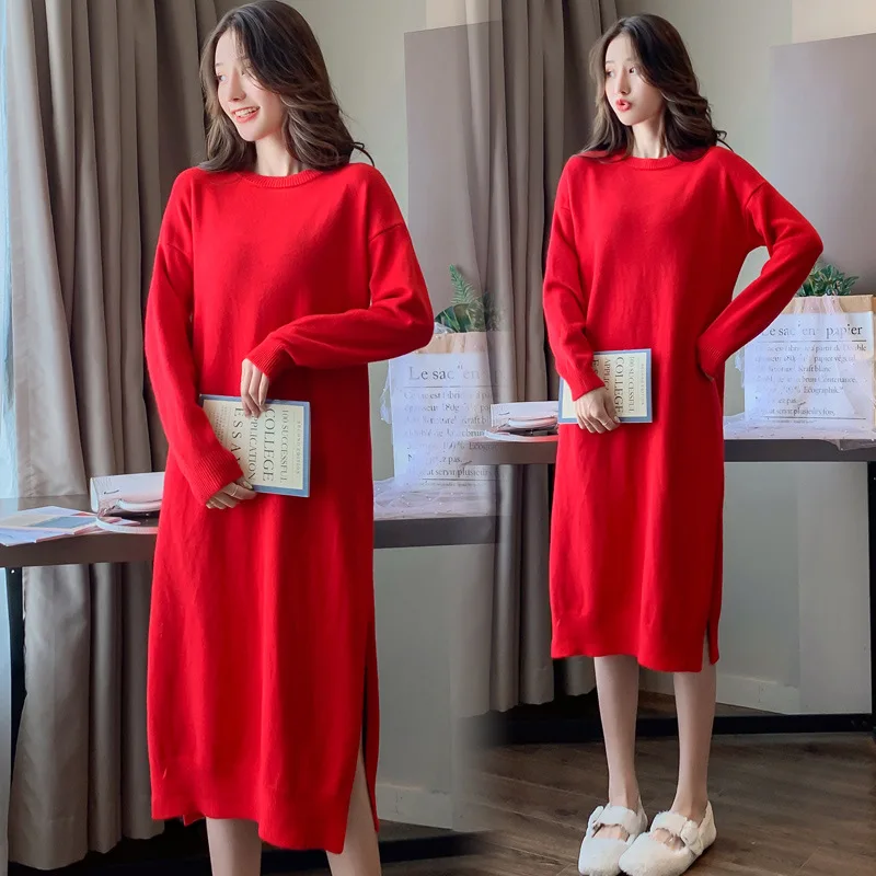 

Maternity Clothes Autumn And Winter Pregnant Women Sweater Fashion Fashion Mom Loose-Fit Mid-length Sweater Dress Tops
