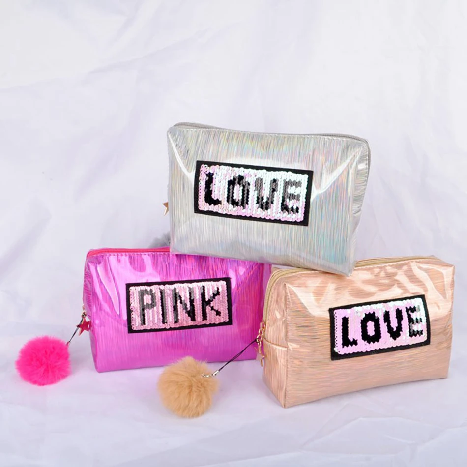 Модная Лазерная розовая сумка для макияжа в путешествии портативная PU косметическая мойка для хранения женщин Водонепроницаемая молния макияж Органайзер Косметический набор чехол