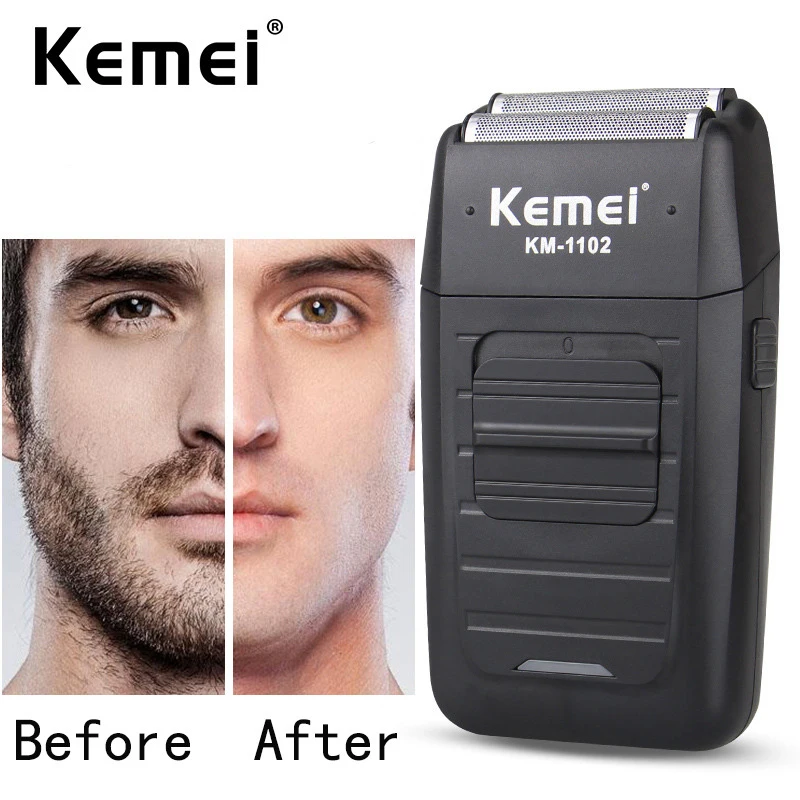 Kemei KM-1102 Аккумуляторная Беспроводная Бритва для мужчин с двумя лезвиями, возвратно-поступательная Бритва для бороды, уход за лицом, многофункциональный мощный триммер