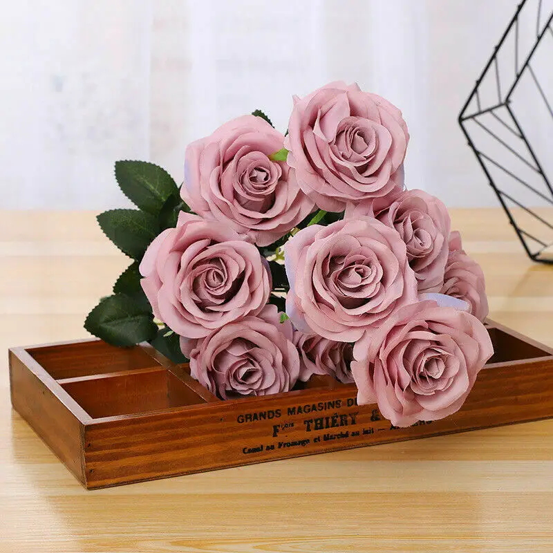 10 Heads Rose Artificial Flower Big Bouquet Silk Flower for Wedding Home Party Decoration Fake Flower Fall Decoration