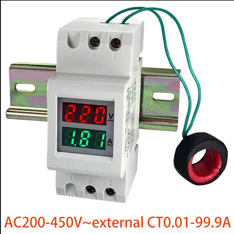 AC 80-300V 200-450V Voltmeter Ammeter Current Monitor Voltage Gauge Volts Indicator AC0.01A-99.9A Air Switch External CT LED - Цвет: 2