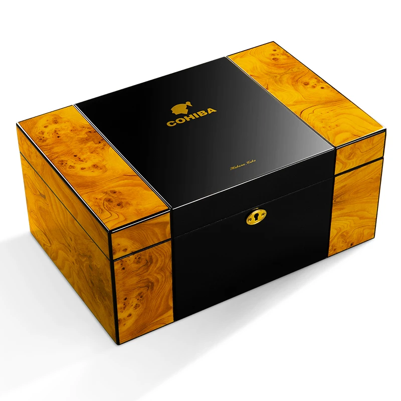 COHIBA роскошный хьюмидор для сигар(150 шт.) с рояльным рисунком черный Cedarwood чехол для сигар Коробка Для Хранения Сигар товары для сигар - Цвет: Black