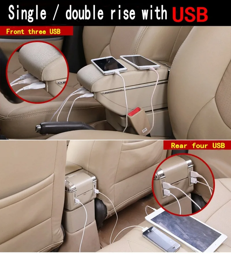 For Toyota Yaris Armrest Box Arm Elbow Rest Center Console Storage with Phone Charging USB Interface Cup Holder