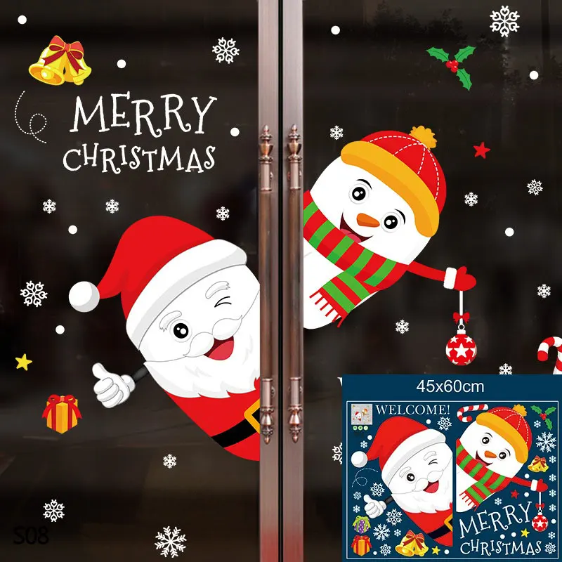 Санта-Клаус, снеговик, Рождественская елка, Веселый Рождественский стикер на стену для DIY, украшение детской комнаты, оконная витрина, стеклянная наклейка для декора - Цвет: S08 santa snowman