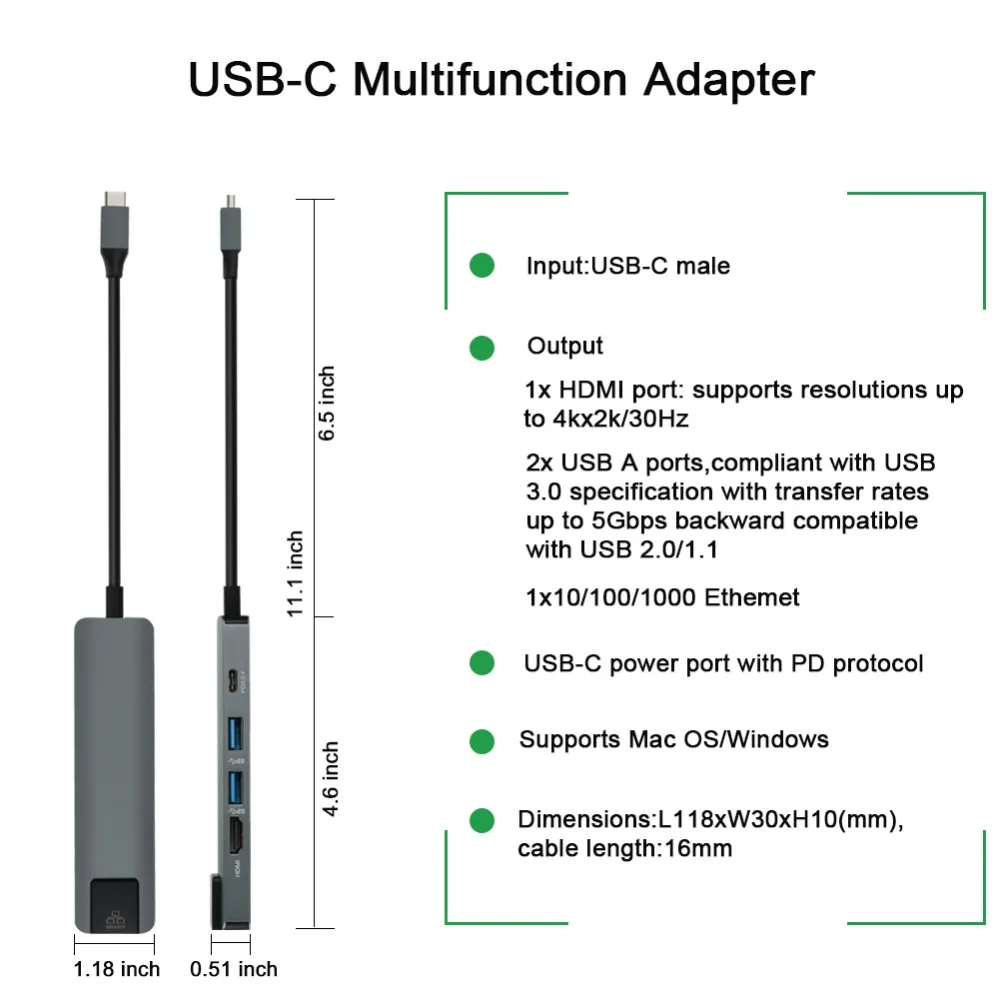 5 в 1 type C концентратор Hdmi 4K USB C концентратор для Gigabit Ethernet Rj45 Lan адаптер для Mac book Pro Thunderbolt 3,0 USB-C