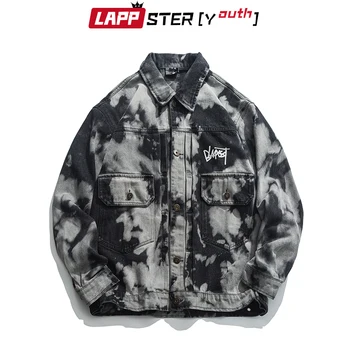 

LAPPSTER Men Tie Dye Denim Jackets Coats 2020 Autumn Mens Streetwear Hip Hop Jeans Jackets Windbreaker Black Cargo Bomber Jacket