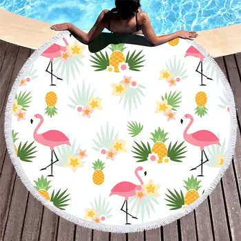 

Round Beach Towel with Tassel Pink Flamingo Palm Leaf Flower Microfiber Towel Travel Picnic Blanket Yoga Mat Tapestry style-11