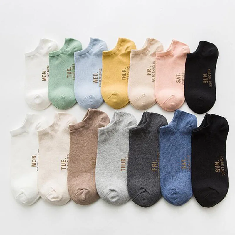 7 пар носков на семь дней, новые женские носки-башмачки с принтом, носки-башмачки с японской подошвой, носки-башмачки с горячим тиснением и буквами