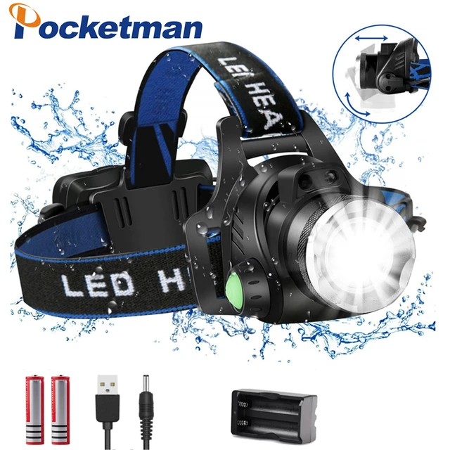Headlamps High lumen Led Headlamp L2/T6 Zoomable Headlight Head Torch Flashlight Head lamp by 18650 battery for Fishing Hunting Package G
