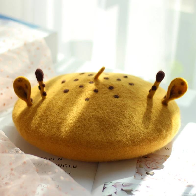 Forest Elk Ear Cute Women Girls Berets Hande Made Wool Felt Outdoor Travel Beret Hats Manual Fawn Beret Flat Cap BLM107