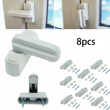 

8Pcs Zinc Alloy Windows Safety Lock Door Leaf Bumper Safety Stopper Latch White Powder Coating Finish