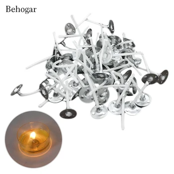 

Behogar 100PCS 2.5 cm Low Smoke Candle Wick Cotton Core Accessories with Sustainer Tabs for Candle DIY Making kaarsen vela Maker