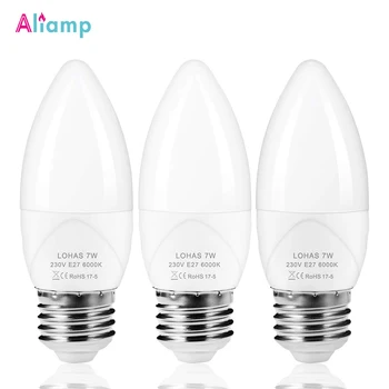 

E27 E26 LED Candle Light Bulb 70W Equivalent 7W Lamp Daylight 6000K Warm White 2700K Non Dimmable Screw Lights Home Office 3Pack