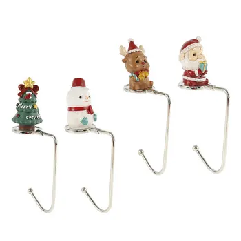 

4 Pcs Christmas Hooks Cute Snowman Elk Santa Claus Holder Pendant Hanging Hook Table Decorations Xmas Crafts Festive Supplies