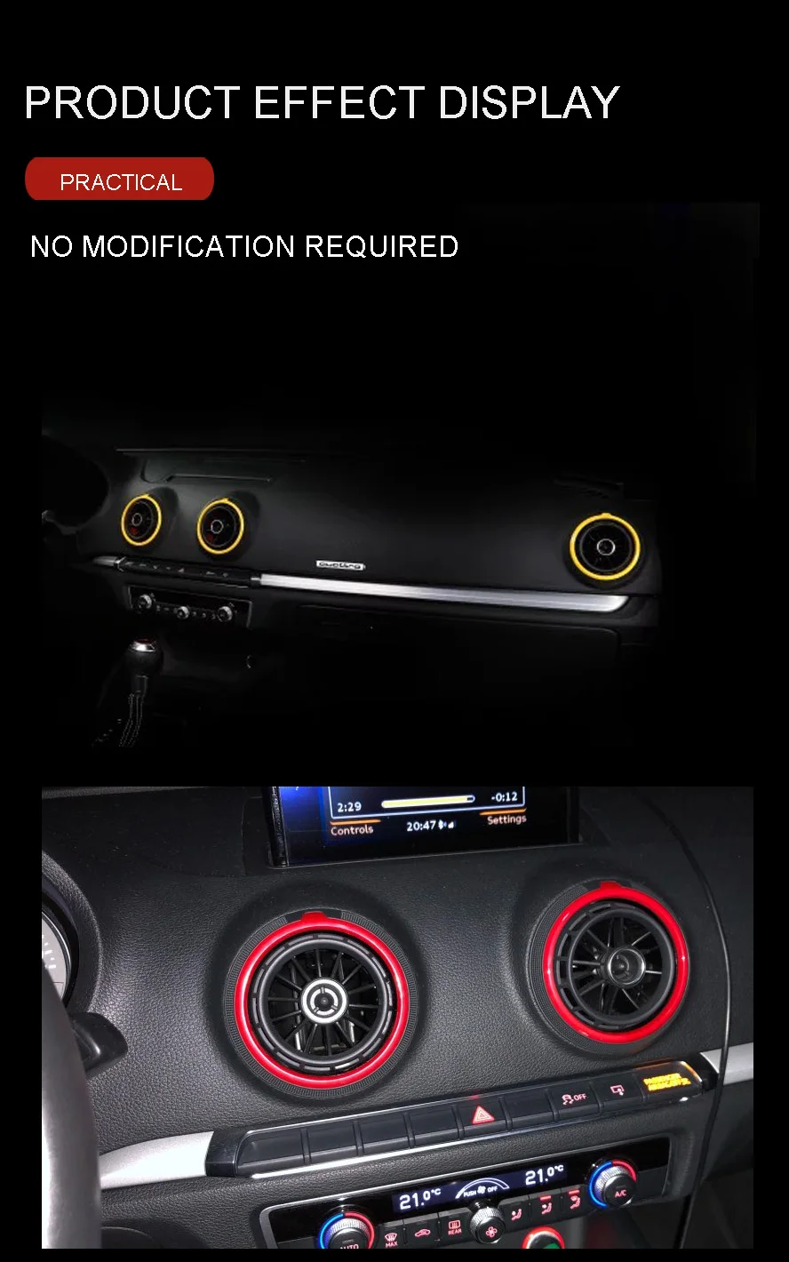 Wooeight 4Pcs Red AC Air Condition Vent Outlet Ring Replacement Cover Trim fit for AUDI A3 S3 8V Pre-facelift 2014 2015 2016 (10)