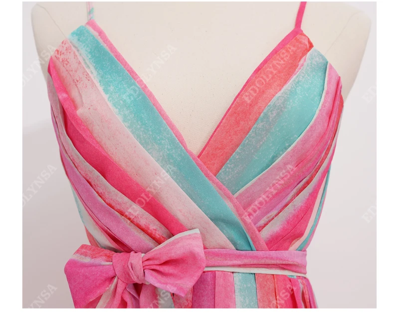 2020 Pink Bohemian Tie-dyed Bikini Cover-ups Sexy Spaghetti Strap Summer Beach Dress Chiffon Tunic Women Swimsuit Cover Up A401