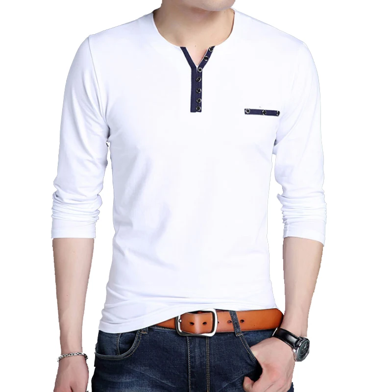 

New Arrival 2020 T-Shirt Men Spring Cotton T Shirt Men Mandarin Collar Long Sleeve Top Men Brand Slim Fit Tee Cool T Shirt