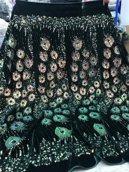 

5 Yards African Velvet Lace Fabric With Colourful Sequin French Embroidery DIY For Wedding Bridal Gown Party Dress