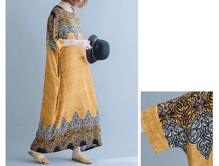 NYFS летнее платье Новое винтажное свободное хлопковое женское платье с принтом vestidos халат богемное Макси платье