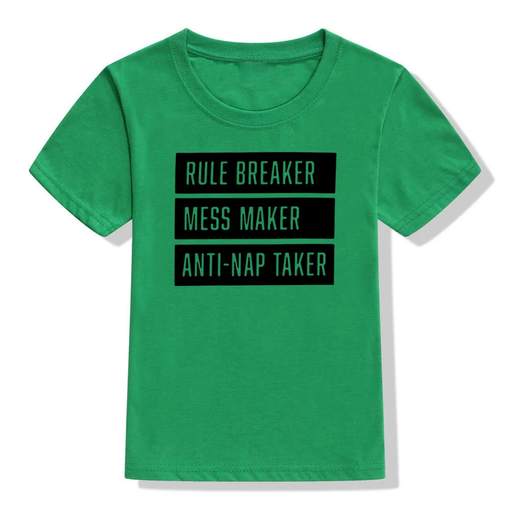 Забавная футболка для мальчиков детская футболка с надписью «Rule Breaker Mess Maker», с надписью «Anti-nap Taker» модные футболки с короткими рукавами для маленьких мальчиков и девочек