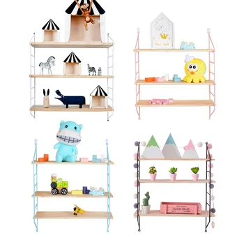 

Wall-mounted Nordic Wood Storage Rack Hemp Rope Hanging Shelf Flower Pot Living Room Wall Display Stand Hanging Board Decoration