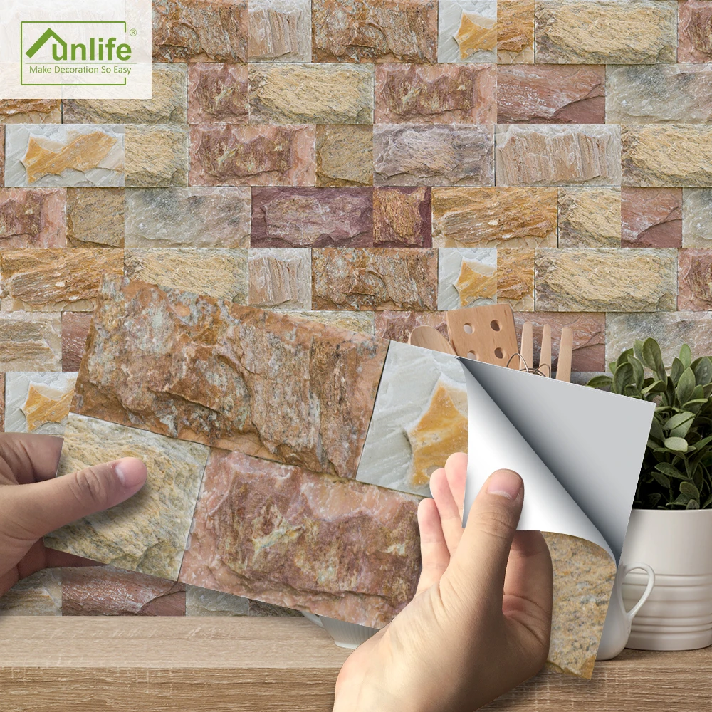 

Funlife Origin Eco-friendly Waterproof PVC 20x10cm Brown Stone Brick Diy Wall and Tile Sticker For Kitchen and Lavatory's Decor