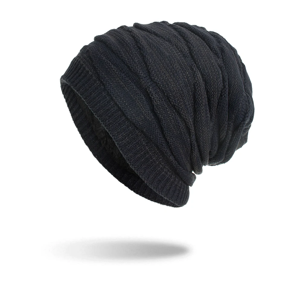 TOHUIYAN мужская вязаная шапочка-бини плетеная мешковатая Теплая Зимняя кепка однотонная Повседневная вязаная шапка в стиле хип-хоп толстые шапки - Цвет: dark blue