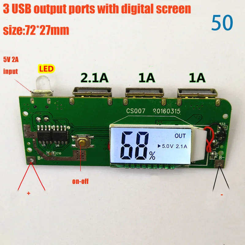 5 в 2A Мобильный блок питания зарядное устройство плата PCB контроллер зарядки два порта usb DIY аксессуары для замены телефона - Цвет: 50