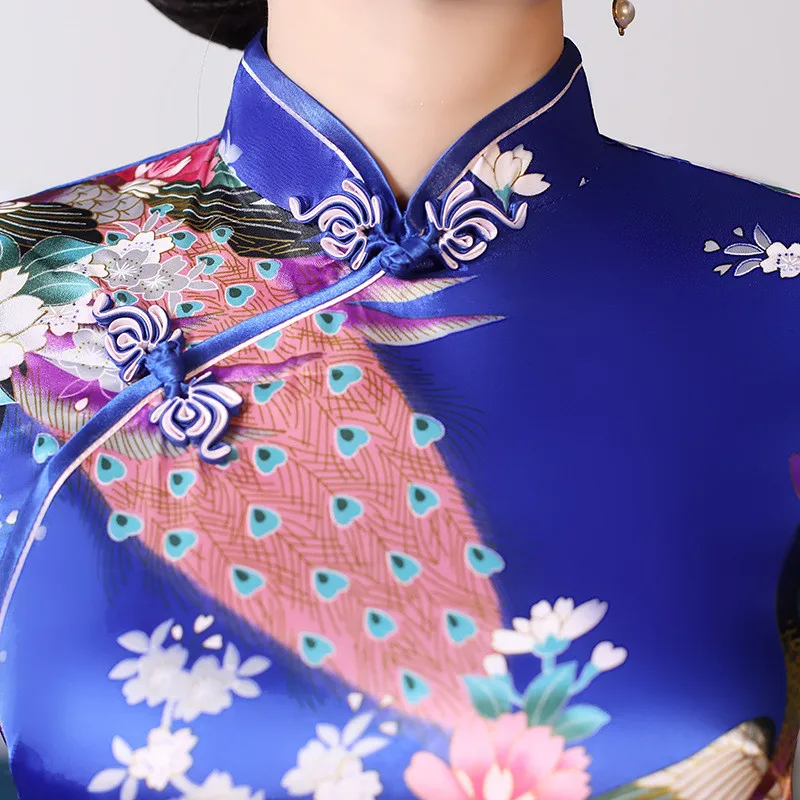 Повседневное для женщин, из искусственного шелка в китайском стиле платья в китайском стиле Ципао Винтаж вечернее платье Ципао с коротким рукавом длинное официальное вечернее платье Vestidos классический