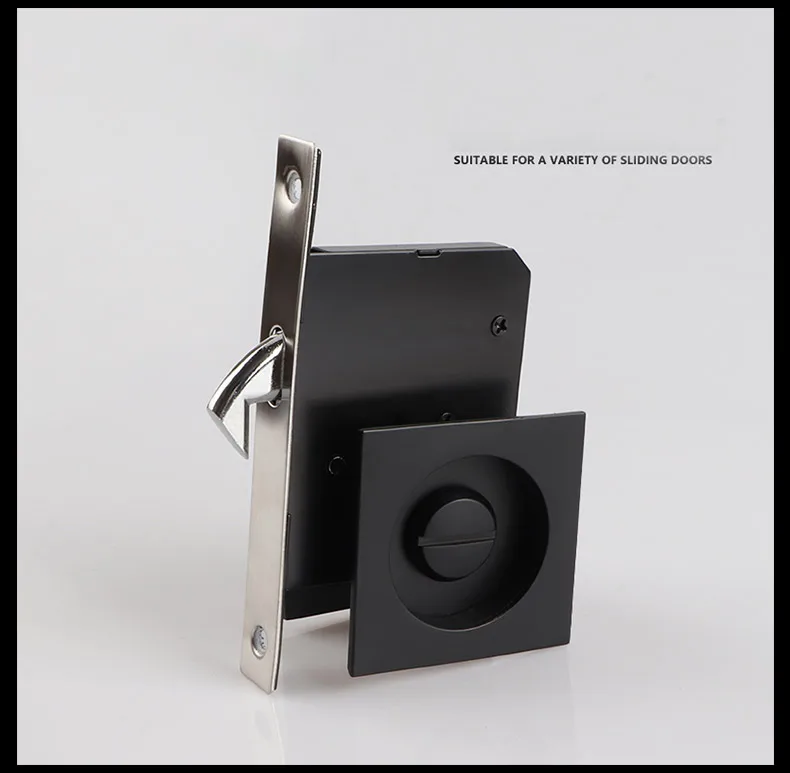 Description Picture 3 of itemTOP KNORR Sliding Door Sliding Door Lock Invisible Square Interior Kitchen Bathroom Single Hook Black Keyless Door Lock