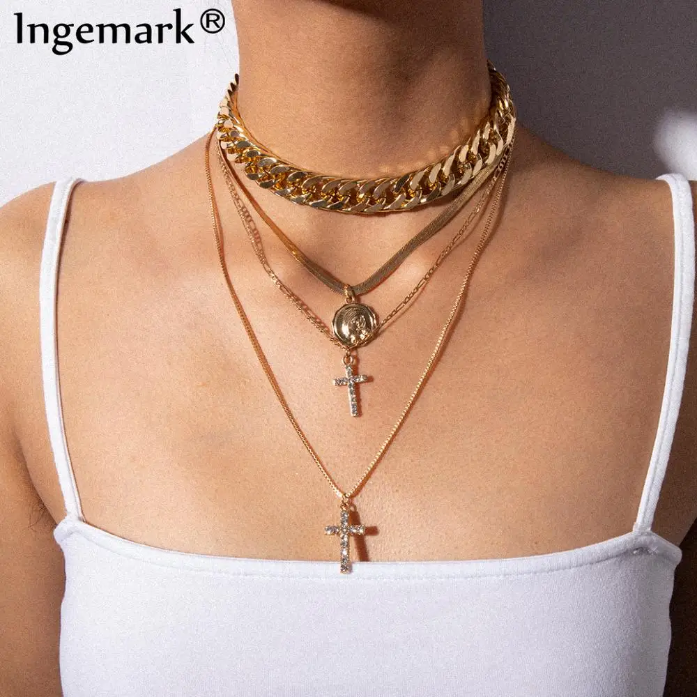 

Gothic Multi Layer Chunky Thick Chain Necklace Women Collar Punk Crystal Cross Snake Choker Necklace Festival Jewelry Steampunk