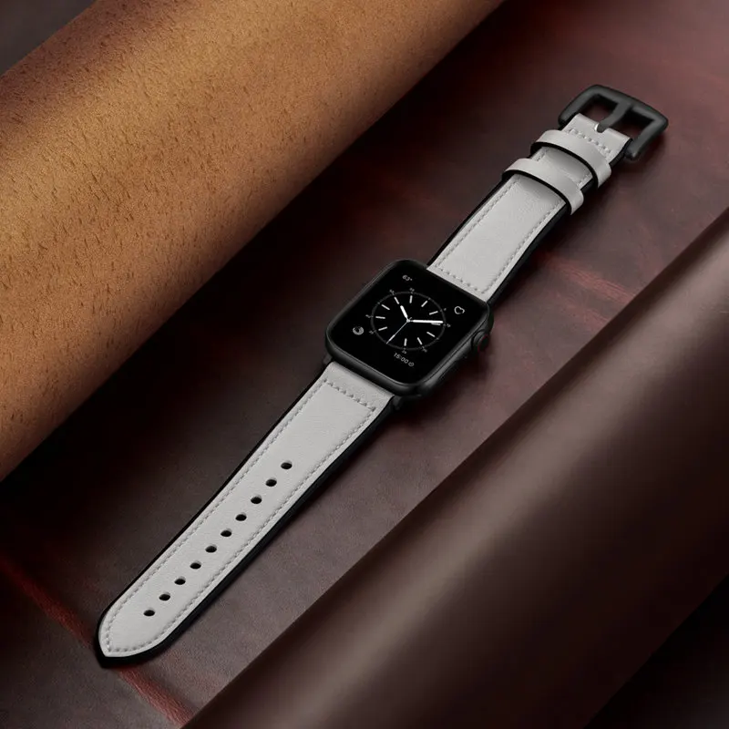 Ремешок для Apple Watch 42 мм 44 мм 40 мм 38 мм устойчивый к поту из натуральной кожи и резины Гибридный ремешок для iWatch серии 5/4/3/2/1