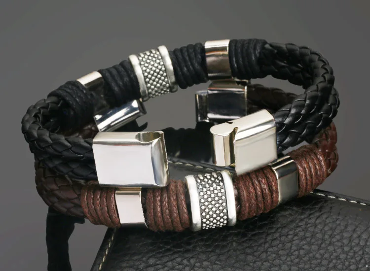 Trend Jewelry Punk 2 Color Zinc Alloy Accessories Hand Woven Leather Bracelet Men and Women Pulseras hombre bracelet jewelry,leather bracelets