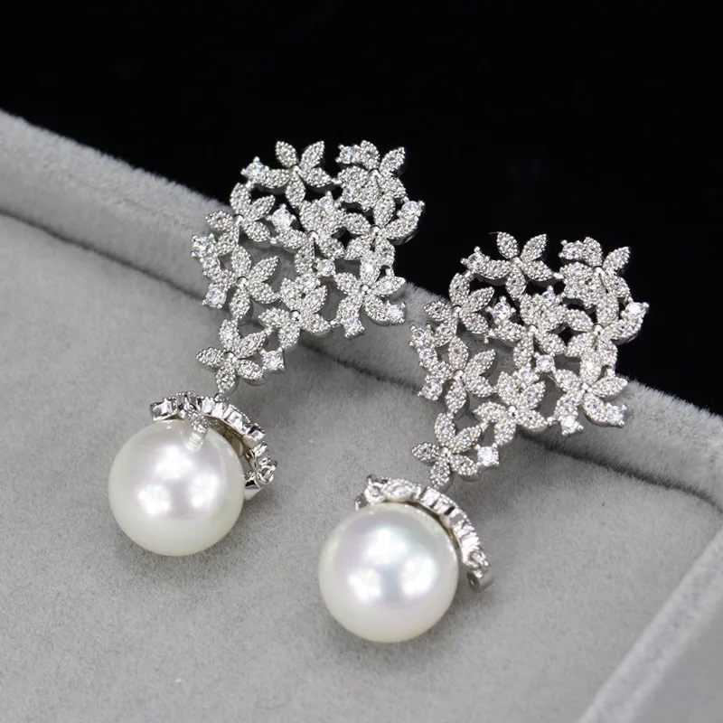 

New Luxury Ball Pearl Crystal Earrings Silver Color Jewelry Fashion Female Bricons Wedding Long Big Earings Earrings For Women