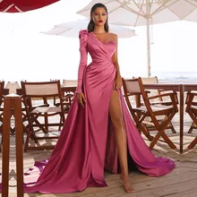 Prom Wedding Party Dresses Women Evening Elegant Sexy One Shoulder Backless Satin Pleated Side Split Long Maxi Dresses 2022