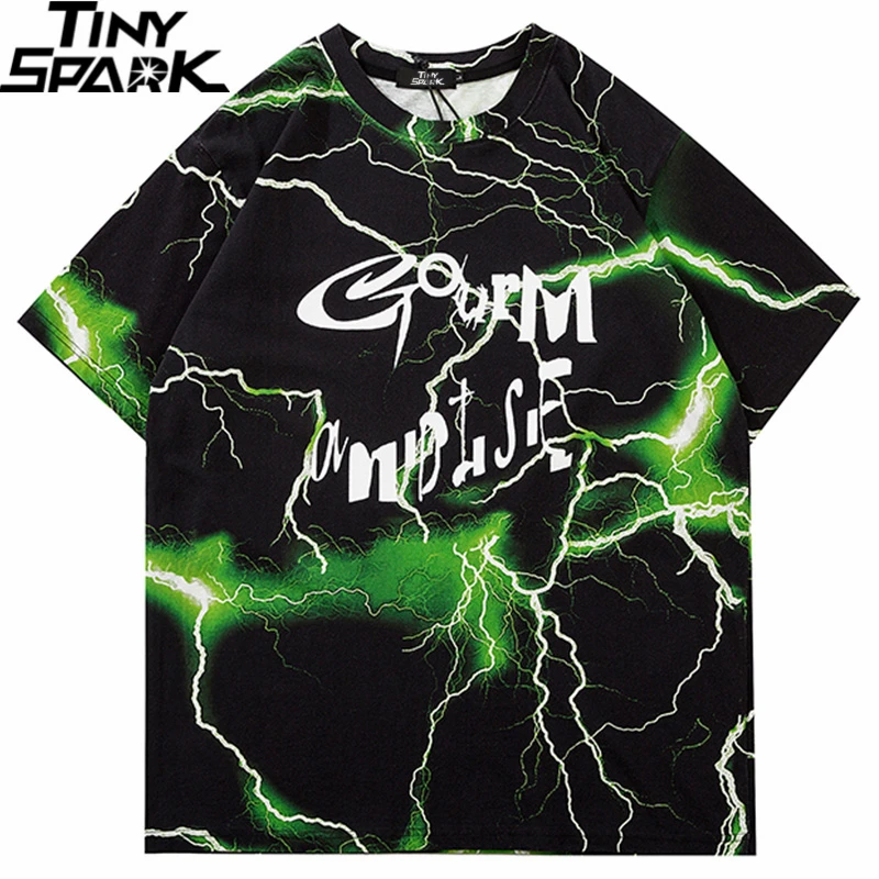 

2020 Hip Hop T Shirt Streewear Dark Lightning Tshirt Oversize Men Summer Harajuku T-shirts Short Sleeve Cotton Tops Tees Hipster