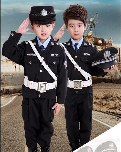 Uniforme de policía de ropa actuación niñas para niños, incluye chaqueta,  sombrero de pantalón con cinturón, traje de Cosplay de tráfico, Primavera -  AliExpress