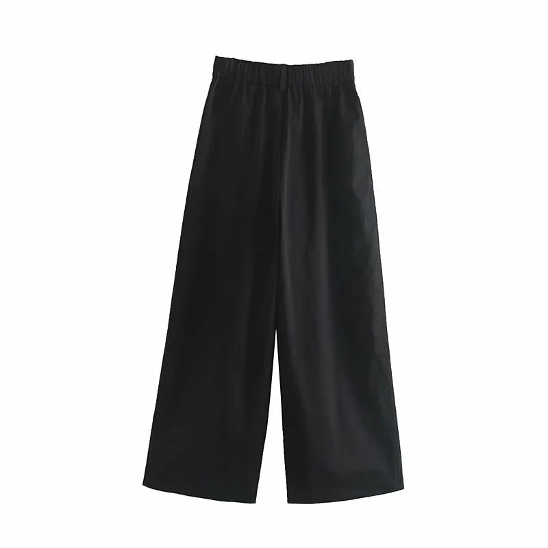 Wide Leg Pants Women Autumn Simple Pocket High Waist Slim Ladies Pleated Trousers Casual 9-Points Loose Buckle Pants