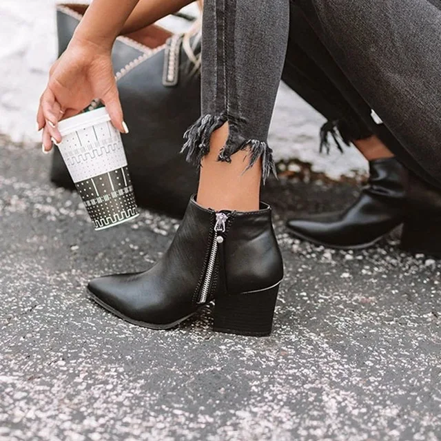 

SHUJIN Women Ankle Boots Leopard Snake Pattern Zipper Short Boots Solid Color Chunky Heel Fashion Women Boots Bota Feminina 2019