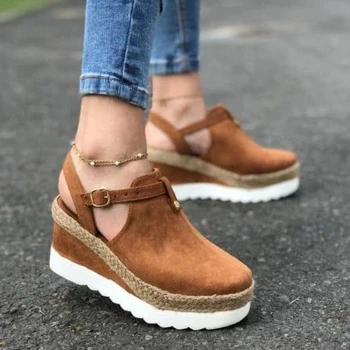 

2020 women sandals buckle fashion hemp rope new summer women shoes spring wedges casual solid ladies plus size sandals