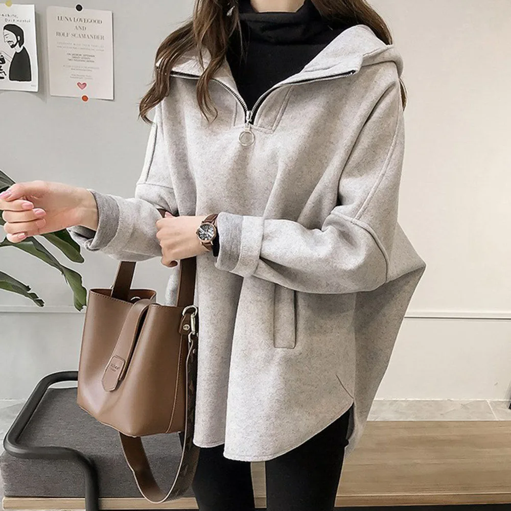 Sudadera con capucha informal para mujer, suéter holgado de manga larga con  cremallera, estilo coreano japonés, otoño e invierno, 2020|Sudaderas con  capucha y sudaderas| - AliExpress
