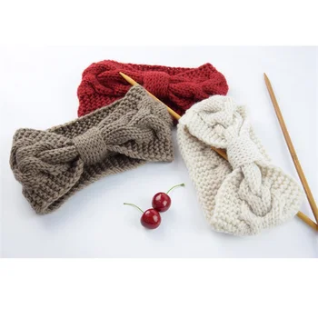 

DUOJIAOYAN bows knitted hair band wool girls headband ear protector headwear handmade warm hairband for women hair accessories