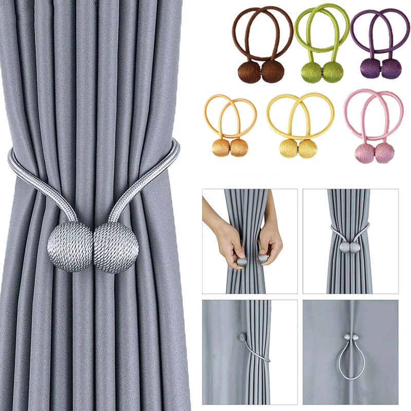 Ball Magnetic Wire Tie Backs Holdback Curtain Drape Clips Buckles ~Silver 