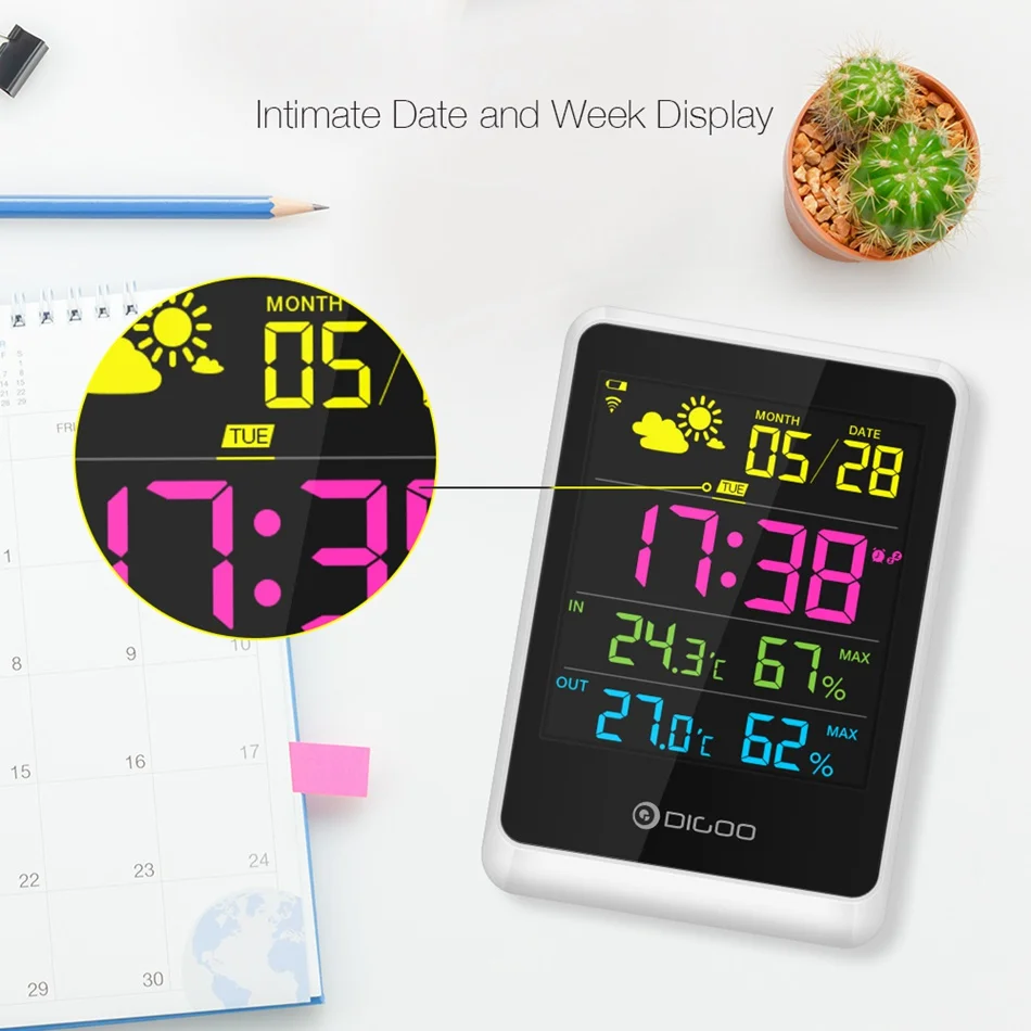 DIGOO цветная цифровая метеостанция ЖК-будильник Температура Влажность Forcast беспроводной датчик открытый закрытый термометр