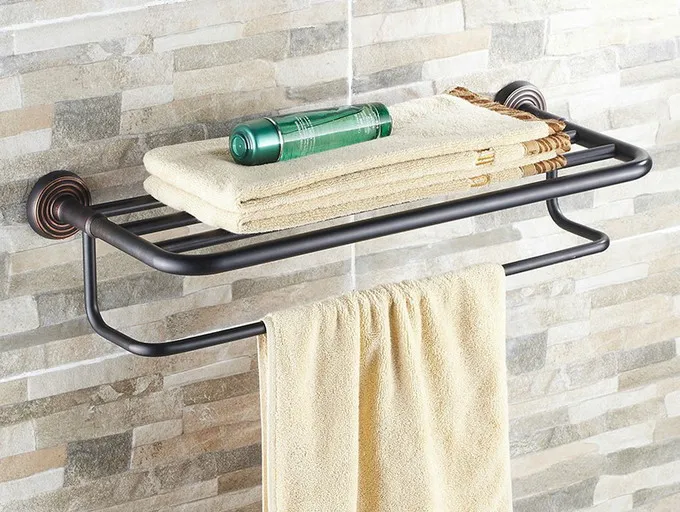 

Black Oil Rubbed Brass Hotel Bathroom Hardware Wall Mounted Towel Rack Storage Shelf 2 Tier Rail Bar Holder Dba066