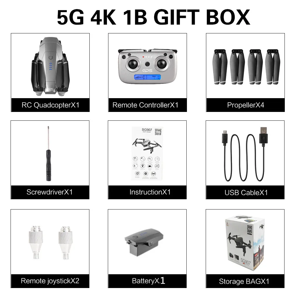 5G 4k 1B gift box Лидер продаж, gps Дрон SG907 с 4K HD двойной камерой, широкоугольный 5G, wifi, FPV, RC Квадрокоптер, складные дроны, Профессиональный gps Follow Me - Цвет: 5G 4k 1B gift box